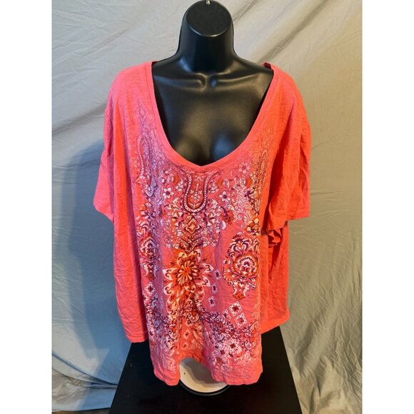 St Johns Bay Womens Pink Graphic T-shirt Shirt Vneck Plus Size 4X Boho Vibes - Picture 1 of 2